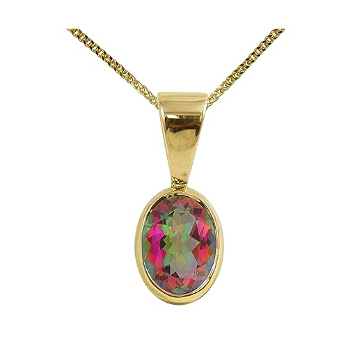 Pendentif topaze mystique or jaune 9 carats solitaire ovale véritable 1,50 carat