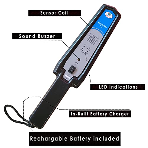 Image of Hand Held Metal Detector Model Validator P-7 (Black-Blue) with LED Indicator for Malls, Airports, Railway Stations, Banks