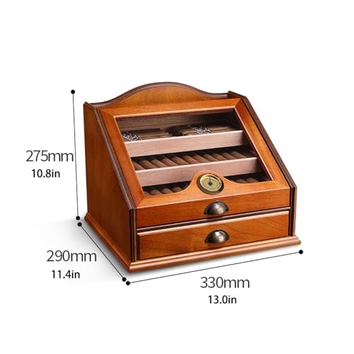 Humidor do cygar, pudełko na cygara cedrowe z nawilżaczem i higrometrem, szklana pokrywa na 100 cygar