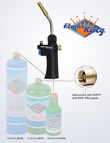 Image of Flame King FK-028CGA High Intensity Propane Torch Head for Soldering, Brazing, Plumbing, Lighting Charcoal /Fire Pits,Compatible with 1LB Cylinders, MAPP, and MAP-PRO