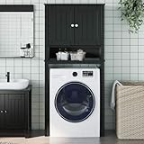 EDNRSOG Armoire de machine à laver Montagne noire 76 x 27 x 164,5 cm en bois massif avec 2 portes et 3 compartiments pour espace de rangement, étagère de salle de bain peu encombrante en bois de pin