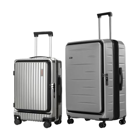 CENSIEN 20 Inch Aluminum Frame Carry On Luggage and Expandable 28 Inch Checked Luggage with Spinner Wheels, Luggage Sets 2 Pieces, ABS+PC Hard Shell Suitcase with Front Opening, TSA Lock(Grey, 20/28) Cover