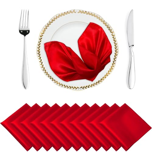 MDS Christmas Satin Cloth Napkins 12 x 12 Inch - Pack of 200 - Silky Smooth Sateen Dinner Table Napkins for New Year Party, Holiday Harvest Dinner, Thanksgiving, Wedding, Banquet - Red