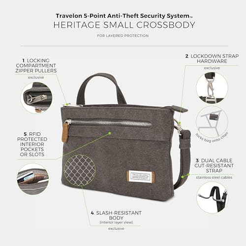 Image of Travelon Women's Anti-Theft Heritage Small Crossbody Cross Body Bag
