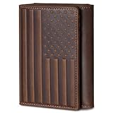 Pefiam Trifold Leather Wallet for Men RFID Blocking – Mens Trifold Wallet Leather with 12 Card Slots, Gift for Men, American Flag Wallet Dark Brown