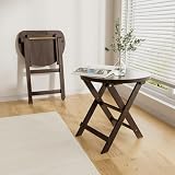 Vlush Solid Wood Folding Stool, Rubberwood Portable Chair with Handle, Sturdy Semi-Circular Folding Stool Chair for Dorm Room, Living Room, Kitchen, Bedroom, Dresser and Outdoor Dining Fishing. Brown