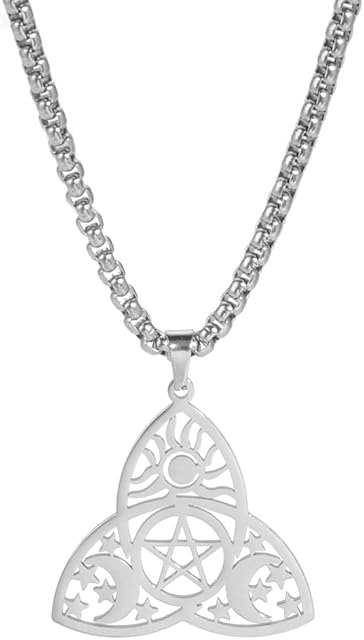 kkjoy Stainless Steel Celtic Irish Knot Pendant Necklace with Sun Moon and Star Decoration Religious Protection Necklaces Amulet Jewelry for Men Women