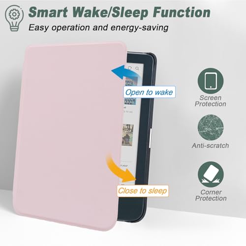 DMLuna Case for Kobo Clara Colour (Model N367) / BW (Model N365) / Clara 2E 6", Ultra Slim Lightweight Folio Premium PU Leather Protective Cover with Auto Sleep/Wake Function, Light Pink by DMLuna - Image 4