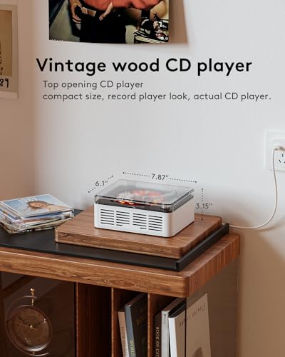 CARONSORT CD Player with Bluetooth Transmitter, Nostalgic Retro Wood Music Player, Built-in Speakers-Bass Boost, FM Radio for Home/Wired&Remote Control-White — view 5