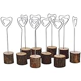 Card Clip Holders with Wood Base and Iron Wire, 6'' Tall Sign Photo Memo Clip Holder Stand Set, for Party, Wedding Ceremony, Fair, Demonstration, Home Decorations, Resturant, 10pcs (Heart Shape)