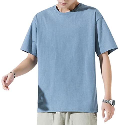 T-shirt à manches courtes en pur coton pour homme, bleu clair, XL Cover