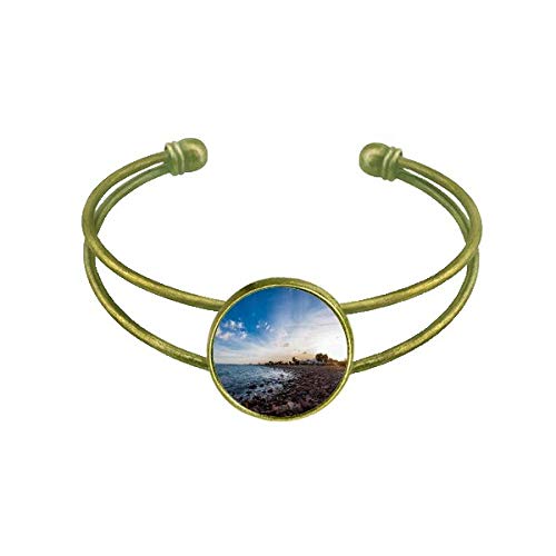 Bracelet jonc rétro ouvert motif océan aux finitions artistiques