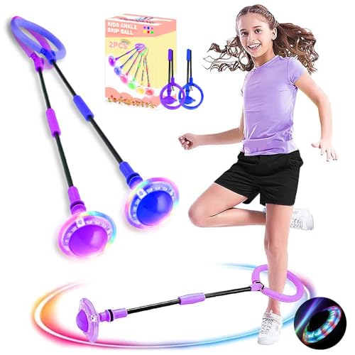 MEISHANG - Swing Wheel with Light Wheel, Pack of 2 Children's Flashing Jump Ring, Children's Flashing Jump Ring, Foot Gyro, Jumping Ball, Flashing Foldable Flash Jumping Ball, Flashing Jump Ball (Purple + Blue)