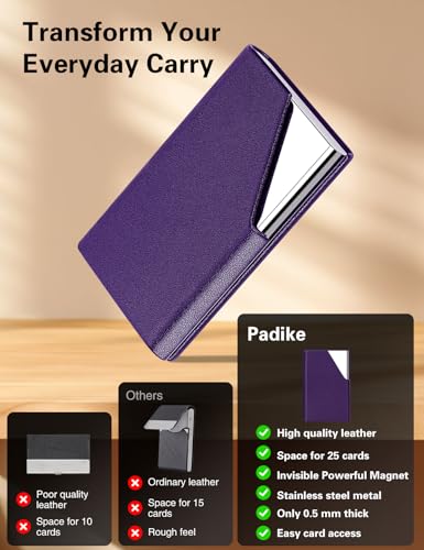 image for Padike Business Card Holder, Upgraded Leather Business Card Case Pocke