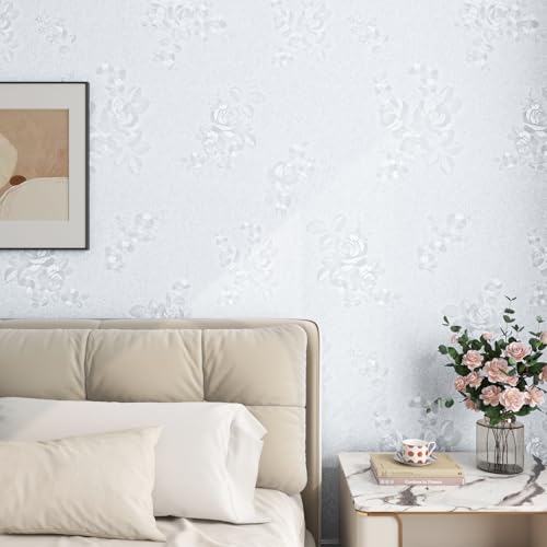 ReWallpaper Tapeta strukturalna o wyglądzie jedwabiu, biała, nowoczesna, do salonu, korytarza, folia dekoracyjna, samoprzylepna, do mebli, szafy, 40 cm x 3 m, tapeta samoprzylepna, tapeta