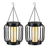 Mlambert Solar Lantern Outdoor Waterproof, Hanging Solar Lights with Crystal Shining Effect, Decorative Light with Hook for Garden, Black, 2-Pack