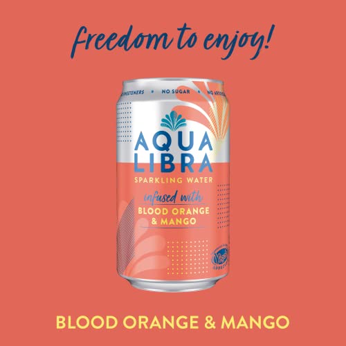 AQUA Libra Sparkling Water, Sugar-Free Fruit Water, No Sugar, No Calories, Blood Orange and Mango, 330 ml (Pack of 24)