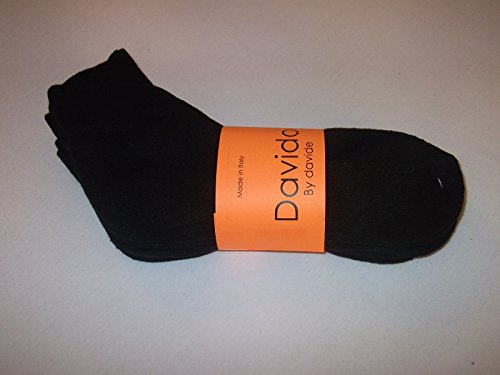 davido Mens socks ankle/quarter made in Italy 100% cotton 4 pairs black size 10-132