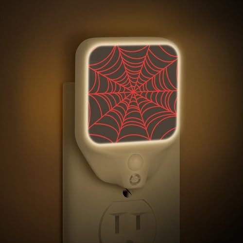 Image of Plug-in Led Night Light with Auto Dusk to Dawn Sensor for Room Decor, Black Spider Web Adjustable Brightness Warm White Lights for Hallway,Bedroom, s Room, Kitchen, Stairway