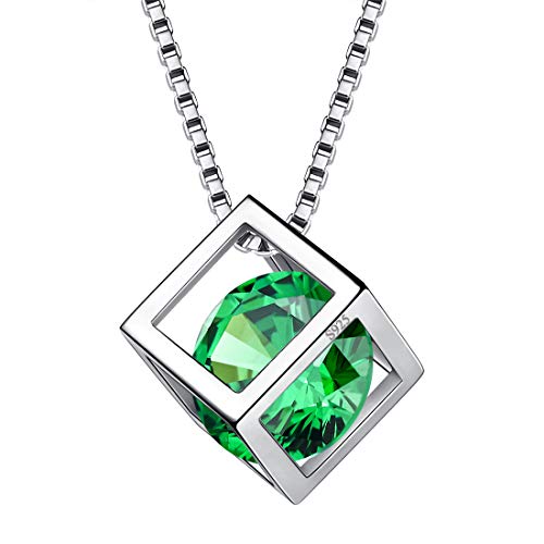 Image of Aurora Tears May Birthstone Necklace 925 Sterling Silver Green Emerald Square Birth Stone Pendant Jewellery Gifts for Women and Girls DP0028G