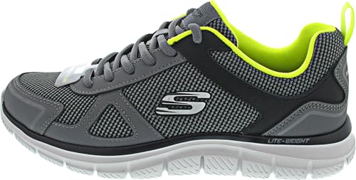 Skechers Track Bucolo, Scarpe running Uomo, Charcoal Black Leather Mesh Lime Trim, 41.5 EU