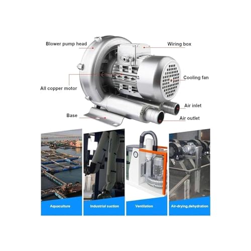 Generico 0,5 HP/0,74 KM/1,49 HP 110 V jednofazowa dmuchawa wirowa ze stopu aluminium, wysokociśnieniowa dmuchawa próżniowa do dmuchania powietrza przemysłowa