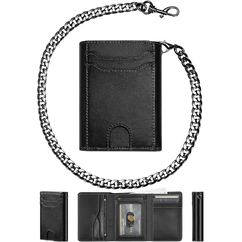 furid Genuine Leather Wallet Chains for Men: Wallet Chain with Card Holder - RFID Trifold Wallets with Anti Theft Chain - Gifts for Father Husband for Birthday Anniversary