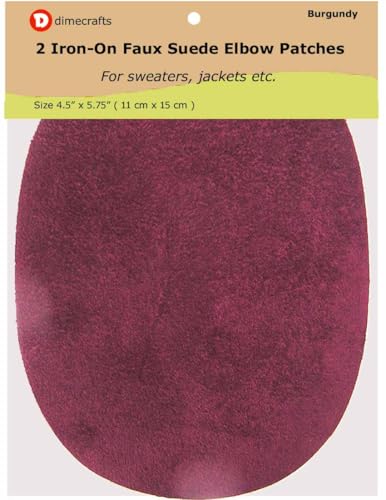 -2 Iron-on Faux Microfiber Suede - Elbow Patches Size 4 1/2 in x 5 3/4 in (Microfiber Burgundy)