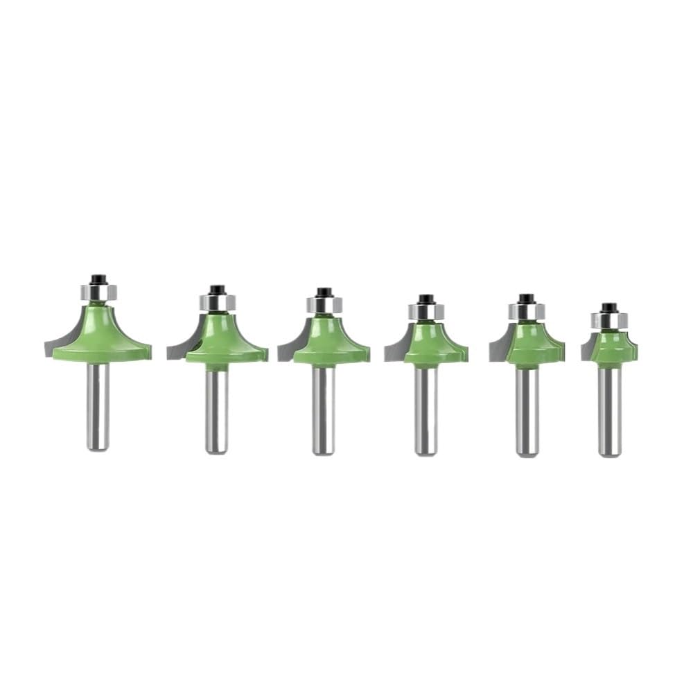 Trim Corner Round Router Bits, 8mm Shank Diameter Design Green Coating Roundover Beading Router Bits 6pcs