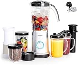 VonShef 220 240 Volts Blender, Smoothie Maker, Grinder, Juicer 4 in 1 Blender 6.5 cups size. Bundle With Dynastar Plug Adapters & Multiple Cups (NOT FOR USA)