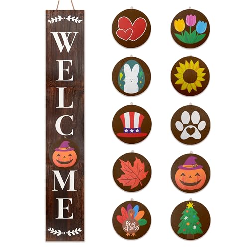 Monjita Welcome Sign for Front Porch Standing, Interchangeable Welcome Standing