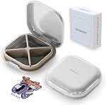 ONTERATE Small Pill Case, Travel Pill Box, Portable Pill Organizer, Pill Container for Pocket 4 Compartments, Daily Compact Travel Medicine Holder for Vitamins Medication (Grey)