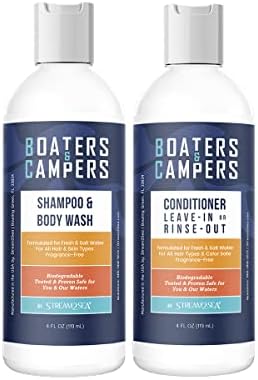 STREAM 2 SEA Boaters and Campers Hair Shampoo and Conditioner Set, 4 oz Reef Safe Fragrance Free All Natural Shampoo and Conditioner For Camping, Hiking and Boating, Paraben Free Hair Care