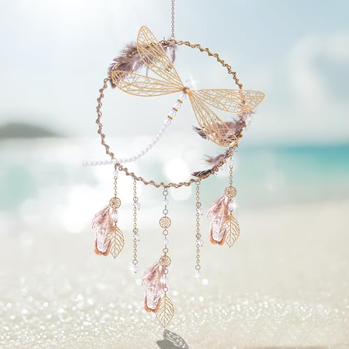 WEISIPU Dragonfly Hanging Ornament - Hanging Rainbow Maker Crystal Suncatcher for Home Garden Windows Christmas Tree Decor Gifts-Feather