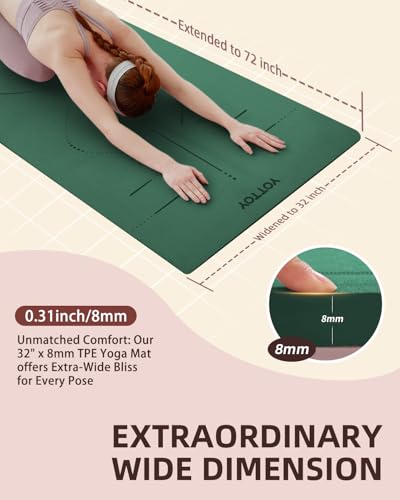 Image of YOTTOY Yoga Mat, 72 inchx 32 inchx1 /3 inch Extra Wide Non-Slip Exercise Fitness Yoga Mats,Eco-Friendly TPE Exercise Mats for Women Men Home Workout with Strap Bag