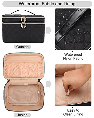 Makeup Bag, Makeup Organizer Large Capacity Travel Cosmetic Bag For Women And Girls, Dual Layer Makeup Brush Case Toiletry Storage And Holder With Dividers Portable Black Makeup Case For Accessories #TOP4