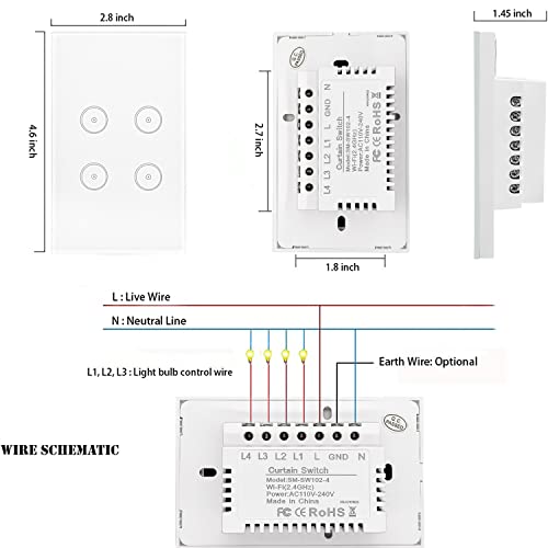 image for UseeLink Zigbee Smart Light Switch, Glass Touch Panel Wall Switches, M