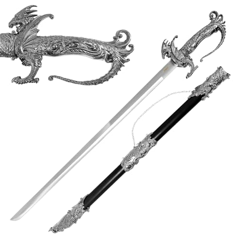 Saint George Dragon Saber – Intricately Designed Decorative Replica Display Piece, Dull Blade Fantasy Knight Sword for Cosplay, Home Decor, and Collections