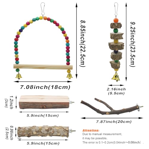 Image of Bird Perch Stand for Cage, Parrot Perch Natural Wood Stand Toys, Bird Accessories for Parakeet, Cockatiel, Macaws, Conures (5 PCS)