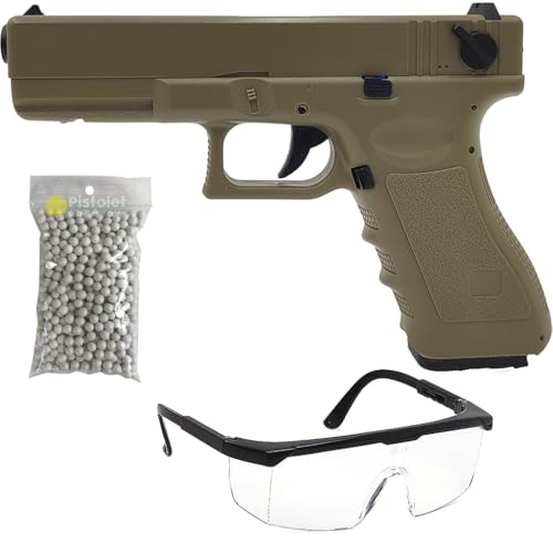 THE REPLICANT Pack Airsoft Pistolet Électrique AEP / CM030S Automatique/Coup par Coup et Rafale/Tan (Désert) / Plastique ABS et Métal/Puissance 0.5 Joule/Livré avec Accessoires