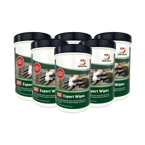 Dreumex Expert Wipes, Heavy Duty Cleaning Wipes With a Powerful Solution That Cleans The Toughest Soils on Hands, Tools & Surfaces., Large Disposable Towels, 6 Pack Canisters of 90 Count Wipes, White Cover