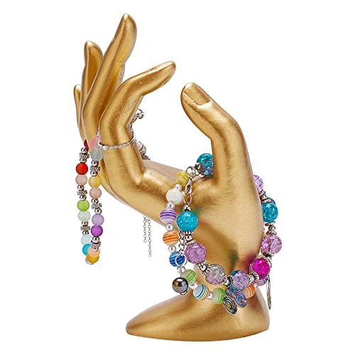 DELORIGIN Présentoir de Bijoux à Main Doré en Forme de OK Organisateur de Bijoux Support de bracelet support bracelet présentoirs à bijoux pour Boucles D'Oreilles Bagues Bracelets Décoration 7x9x16cm