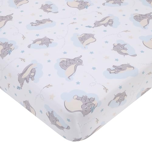Disney Dumbo Light Blue, Gray, and White Super Soft Nursery Fitted Crib Sheet