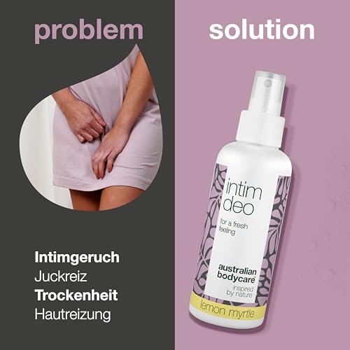 Intim Deo Geruchsblock | Teebaumöl + Lemon Myrtle | 100% vegan Intim Deo gegen unangenehmer Geruch und Irritation im Intimbereich, 100 ml