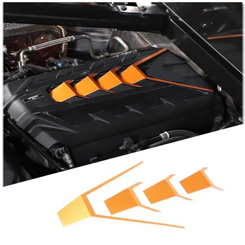 Image of CHEAYAR Engine Shroud Cover Panel Trims Compatible with Chevrolet Corvette C8 2020-2023, Aluminum Alloy Engine Bay Panel Cover, C8 Accessories (Orange)