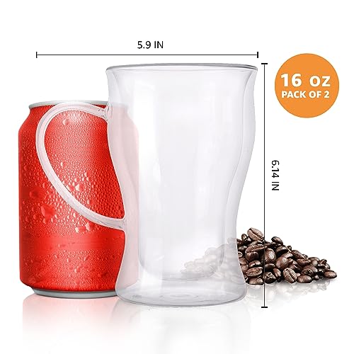 Kitchables Double Wall Glass Coffee Mugs Set Of 2, 16Oz With Handle Insulated Glass Coffee Mug Without Handle, Clear Coffee Mugs, Tasas Transparente Para Café Bonitas #TOP2