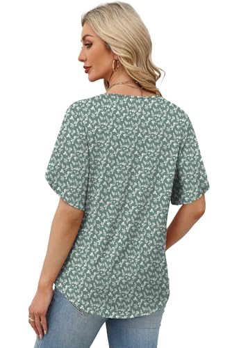 Image of WIHOLL Womens Summer Tops Short Petal Sleeve Shirts Fashion V Neck Womens Clothing