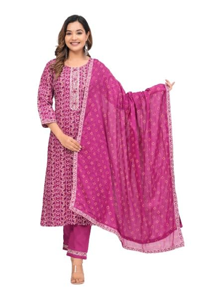 Kurti en coton bordeaux avec broderie et dupatta taille XXL