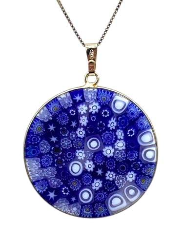Collier en verre de Murano original et pendentif argent 925 couleur or