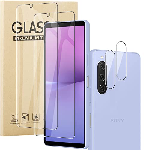 KUSINHOKA 2 Piezas Protector de Pantalla para Sony Xperia 10 V + 2 Piezas Protector de Lente de Cámara, [9H Dureza] Cristal Templado, [Ultra HD] [Anti-arañazos] Vidrio Película Protectora